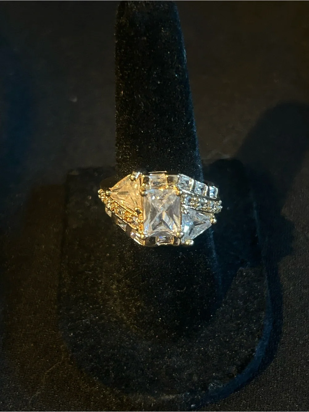 Gold-Tone Clear Stone Statement Ring - Elegant Cocktail Ring